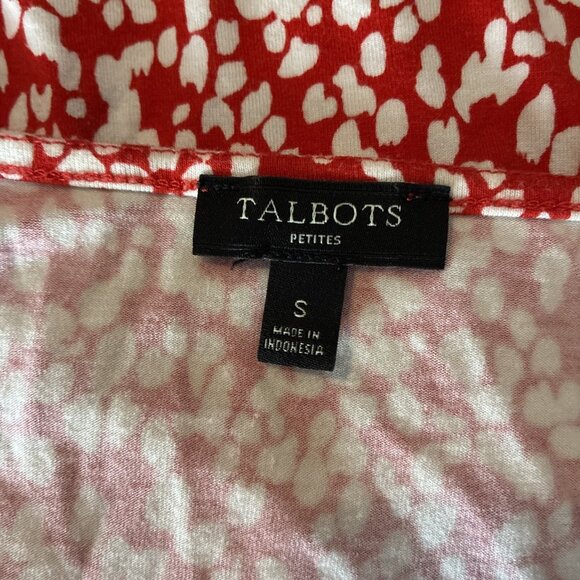 Talbots Womens Top S Petite Red White Print Faux Wrap Short Sleeve Stretch - Picture 6 of 7